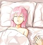  bed closed_eyes kantai_collection lying naked_sheet on_back parted_lips pillow pink_hair poco_(backboa) shiranui_(kantai_collection) solo_focus under_covers 
