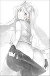  1boy androgynous ass blonde_hair blush bridget_(guilty_gear) gloves green_eyes guilty_gear huge_ass looking_at_viewer monochrome nun solo taishi_(picchiridou) trap 