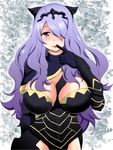  breasts bursting_breasts camilla_(fire_emblem_if) cleavage fire_emblem fire_emblem_if gloves hair_over_one_eye large_breasts littlecosmos long_hair purple_eyes purple_hair solo 