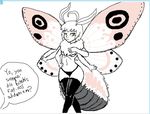  abdomen antennae arthropod breasts clothed clothing female green_eyes half-dressed insect looking_at_viewer moth multi_limb solo topless under_boob wings 