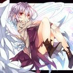  bad_id bad_twitter_id boots border braid convenient_leg dress full_body hand_on_own_face kishin_sagume long_sleeves looking_at_viewer purple_dress red_eyes silver_hair single_wing solo sweetroad touhou vest wings 