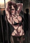  1girl armpits arms_up bikini bite_mark breasts brown_hair bruise cage injury metal_gear_(series) metal_gear_solid_v pantyhose quiet_(metal_gear) shadman shower solo 