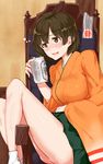  beer_can blush breasts can drunk hiryuu_(kantai_collection) japanese_clothes kantai_collection large_breasts poco_(backboa) short_hair skirt smile solo 