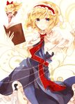  alice_margatroid bad_id bad_twitter_id blonde_hair blue_dress blue_eyes blush book capelet doll dress frills grin hairband highres long_hair looking_at_viewer necktie open_book puppet_strings ribbon shanghai_doll short_hair smile solo sweetroad touhou weapon 