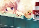 ass bathing bathtub blonde_hair embarrassed kaho_okashii nude original partially_submerged purple_eyes rubber_duck shy tiles water wet 