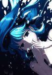 air_bubble artist_name black_dress blue_eyes blue_hair bubble collarbone covering_mouth dress hatsune_miku long_hair looking_at_viewer rosuuri shinkai_shoujo_(vocaloid) solo tears twintails underwater vocaloid 