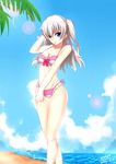  absurdres bikini blue_eyes charlotte_(anime) highres long_hair silver_hair solo standing swimsuit tomori_nao two_side_up violetsang 