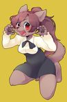  blush brown_hair dog furry long_hair open_mouth ponytail powderkona red_eyes simple_background solo 