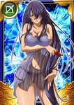  1girl blue_eyes bra breasts female ikkitousen kan&#039;u_unchou kan'u_unchou large_breasts long_hair panties purple_hair sad solo standing torn_clothes underwear 