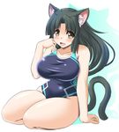  animal_ears black_hair brown_eyes cat_ears cat_tail competition_swimsuit long_hair milk_(tonpuu) one-piece_swimsuit original solo swimsuit tail tonpuu 