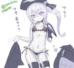  alternate_costume bare_shoulders bikini black_bikini breasts cheese_(cheese_koubou) covered_nipples destroyer_hime hand_on_own_chest kantai_collection long_hair looking_at_viewer navel purple_eyes shinkaisei-kan side-tie_bikini side_ponytail small_breasts solo stomach swimsuit translated white_hair white_skin 