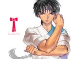  bad_id bad_pixiv_id bankotsu_(inuyasha) black_hair blue_eyes character_name clenched_hand facial_mark forehead_mark hands inuyasha looking_at_viewer male_focus mumu2126 sleeves_rolled_up smirk solo upper_body 
