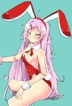  animal_ears ascot ass bad_id bad_pixiv_id bunny_ears bunny_tail bunnysuit detached_collar doll_joints faon_ouji frown grin highres long_hair original pink_hair red_eyes smile solo tail very_long_hair wrist_cuffs 
