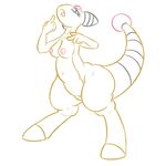  ampharos anthro breasts female looking_at_viewer nintendo nipples nude open_mouth pok&eacute;mon posexe pussy simple_background solo video_games white_background 