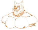  anthro beard canine collar eyewear facial_hair facial_piercing glasses looking_at_viewer male mammal monochrome muscular muscular_male nose_piercing pecs piercing septum_piercing siriusdog sketch smile solo 