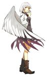  bad_id bad_twitter_id boots dress finger_to_mouth full_body hichiko kishin_sagume long_sleeves looking_at_viewer parted_lips purple_dress red_eyes short_hair silver_hair simple_background single_wing solo touhou vest white_background wings 