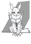  2015 black_and_white breasts clothing digimon female looking_at_viewer monochrome renamon s-nina solo sweater 