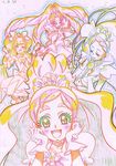  :d akagi_towa amanogawa_kirara arm_warmers belt blush bow choker clenched_hands closed_eyes color_trace cure_flora cure_mermaid cure_scarlet cure_twinkle dated earrings eyebrows eyelashes frills go!_princess_precure hair_ornament half_updo hand_on_own_face haruno_haruka heart highres itaoka1 jewelry kaidou_minami long_hair looking_at_viewer magical_girl midriff multiple_girls navel open_mouth partially_colored pointy_ears precure puffy_sleeves quad_tails ribbon sketch skirt sleeveless smile thick_eyebrows traditional_media very_long_hair white_background 