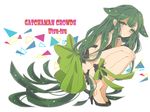  1girl bare_shoulders bikini black_bikini bow frilled_bikini frills gatchaman gatchaman_crowds green_eyes green_hair high_heels large_bow leg_garter long_hair simple_background solo swimsuit utsutsu very_long_hair 