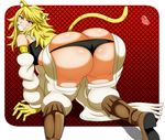  1girl akame_ga_kill! ass blonde_hair butt_crack gradient gradient_background huge_ass leone smile solo tail yellow_eyes 