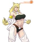  1girl akame_ga_kill! blonde_hair breasts female large_breasts leone simple_background solo yellow_eyes 