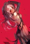  armpits arms_up back backless_dress backless_outfit bad_id bad_pixiv_id bare_shoulders dark_sakura detached_sleeves dress fate/stay_night fate_(series) from_behind long_hair looking_at_viewer looking_back matou_sakura original red_eyes silver_hair solo sukja 