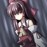  ascot bow brown_hair commentary_request detached_sleeves hair_bow hair_tubes hakurei_reimu japanese_clothes long_hair looking_at_viewer miko moonlight ominaeshi_(takenoko) red_eyes solo touhou 