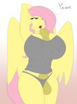  absurd_res animal_genitalia anthro anthrofied arms_above_head balls big_breasts breasts clothed clothing dickgirl english_text equine erection fluttershy_(mlp) friendship_is_magic hair hi_res horse horsecock huge_breasts intersex mammal my_little_pony nipples one_eye_closed open_mouth panties panties_aside penis penis_under_clothing penis_under_shirt pink_hair pony self-titfuck simple_background skyearts solo teeth text tongue underwear white_background wings yellow_penis yellow_skin 