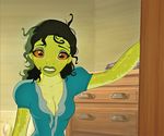  amphibian black_hair cleavage clothed clothing female frog hair lips photoshop princess_tiana solo the_princess_and_the_frog 