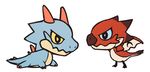  alasurth blue_eyes blue_scales capcom chibi cute feral flying_wyvern lagiacrus male monster_hunter rathalos red_scales scalie simple_background video_games white_background wings wyvern yellow_eyes 