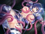  breast_grab breasts character_request female game_cg grabbing gradient gradient_background hairband lusterise nipples open_mouth panties ponytail purple_eyes purple_hair short_hair shugo_seijo_prism_saber solo sweat tentacle torn_clothes underwear white_panties 