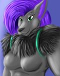  2015 asura_arklin black_fur breasts espinoth female fluffy fur gem green_eyes grey_fur hair hybrid jewelry makarimorph nintendo nude pok&eacute;mon purple_hair solo video_games zoroark 