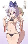  bad_id bad_nicoseiga_id bespectacled black_panties breast_grab breasts detached_sleeves glasses grabbing green_hair groping hands_on_another's_chest hat highres mimiru_(mimill) mononobe_no_futo multiple_girls navel nude open_mouth panties pom_pom_(clothes) purple_eyes short_hair silver_hair small_breasts soga_no_tojiko sweat tate_eboshi topless touhou underwear yuri 
