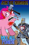  2012 ambiguous_gender armor axe blood curtsibling d: death derp derp_eyes digital_media_(artwork) earth_pony english_text equine eyebrow eyelashes female friendship_is_magic fur gore hair helmet horse human mammal melee_weapon my_little_pony parody penetration pink_eyes pink_fur pink_hair pinkie_pie_(mlp) polearm pony spear teeth text tongue trolling watermark weapon white_sclera 