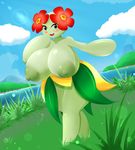  absurd_res anthro anthrofied bellossom big_breasts breasts clothed clothing cloud dancing elfdrago female flower grass half-dressed hi_res huge_breasts hula humanoid islands mountain nintendo nipples nude plant pok&eacute;mon sea skirt sky video_games volcano water 