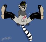  after_sex all_hail_king_julien anthro balls biting_lip blue_background boots butt cartoon clothing cum cum_inside cum_on_butt cum_on_ground cumshot datsexylemur dreamworks erection eyes_closed footwear fur grey_fur hat hi_res king_julien leather legs_up lemur lying madagascar male mammal on_back orgasm penis perspective primate ringtailed sheath simple_background solo spread_legs spreading unseen_character 
