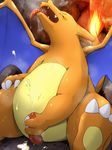  charizard chubby dragon male nintendo nude open_mouth overweight penis pok&eacute;mon saliva sweat teeth tongue tongue_out video_games wanisuke wings 