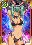  1girl arms_up bra breasts dark_skin female green_eyes green_hair ikkitousen large_breasts panties ryofu_housen smile solo standing underwear 