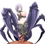  1girl :p arachne bar_censor blush breasts carapace censored claws cum detached_sleeves ejaculation extra_eyes footjob hand_on_own_cheek hetero insect_girl large_breasts lavender_hair male_pubic_hair monster_girl monster_musume_no_iru_nichijou multiple_legs navel niiragi nipples pelvic_curtain penis pubic_hair rachnera_arachnera red_eyes simple_background smile solo_focus spider_girl tongue tongue_out white_background 