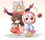  3girls :d ^_^ ^o^ blush bow chibi closed_eyes commentary_request gap hair_bow hairband hakurei_reimu hat komeiji_satori looking_at_viewer multiple_girls ominaeshi_(takenoko) open_mouth smile solid_circle_eyes third_eye touhou yakumo_yukari 