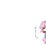  black_eyes blush chibi commentary_request dress hairband jitome komeiji_satori ominaeshi_(takenoko) peeking_out pink_hair short_hair solid_circle_eyes solo staring touhou white_background 