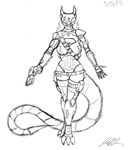  2015 absurd_res armor belt big_breasts breasts cybernetics dragon female futuristic gun hair handgun helmet hi_res horn jeffthehusky long_hair long_tail machine pistol ranged_weapon reptile scalie science_fiction serena_volaan sketch solo standing unfinished weapon 