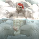  abs anthro balls christmas circumcised erection hat holidays hollo_nut hot_spring humanoid_penis male mostly_nude muscular nintendo partially_submerged penis pok&eacute;mon rhydon santa_hat sitting solo spread_legs spreading video_games water 