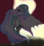  2015 animal_genitalia anus butt clitoral_winking clitoris cutie_mark equine equine_pussy female feral friendship_is_magic hair horn long_hair looking_back mammal moonshine_(artist) multicolored_hair my_little_pony princess_celestia_(mlp) pussy smile solo winged_unicorn wings 