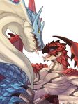  alasurth blue_eyes blue_scales capcom cum feral flying_wyvern lagiacrus male male/male monster_hunter open_mouth pecs rathalos red_scales saliva scalie sex simple_background tongue video_games white_background wings wyvern yellow_eyes 