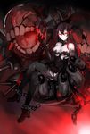  absurdres bangs battleship_water_oni black_dress black_hair breasts crossed_bangs dress elbow_gloves gloves highres horn kantai_collection large_breasts long_hair naemperor red_eyes shinkaisei-kan solo torn_clothes torn_dress 