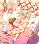  animal_ears bad_id bad_pixiv_id balloon bed bunny_ears candy candy_cane chocolate cookie drooling food fruit highres ice_cream jar kairi_(strawberry_drop) lollipop macaron male_focus on_bed original pajamas pillow pillow_hug shorts sleeping socks strawberry stuffed_animal stuffed_toy teddy_bear whipped_cream 