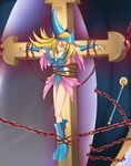  1girl bondage bound crucifixion dark_magician_girl gradient gradient_background solo yu-gi-oh! 