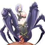  1girl :p arachne blush breasts carapace claws detached_sleeves extra_eyes footjob hand_on_own_cheek hetero insect_girl large_breasts lavender_hair male_pubic_hair monster_girl monster_musume_no_iru_nichijou multiple_legs navel niiragi nipples pelvic_curtain penis pubic_hair rachnera_arachnera red_eyes simple_background smile solo_focus spider_girl tongue tongue_out white_background 