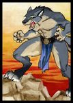  angry anthro atavist beagan canine claws clothed clothing digitigrade green_eyes half-dressed ironclaw_(rpg) loincloth male mammal open_mouth teeth topless tracy_j_butler wolf 
